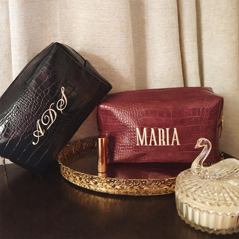 Travel Accessories Ideas - İşlemeli Croc Makyaj Çantası Kişiselleştirilmiş Vegan